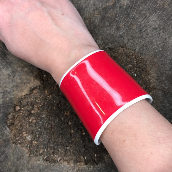 Vintage Jewelry - Vintage red and white mod plastic cuff bracelet
